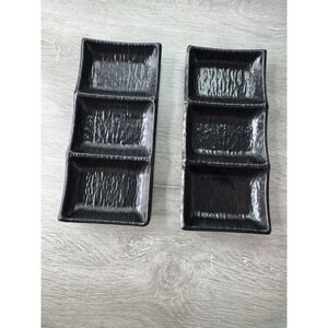Dachu Black Melamine 3 Compartment Condiment Dipping Sauce Trays Set of 2 807349